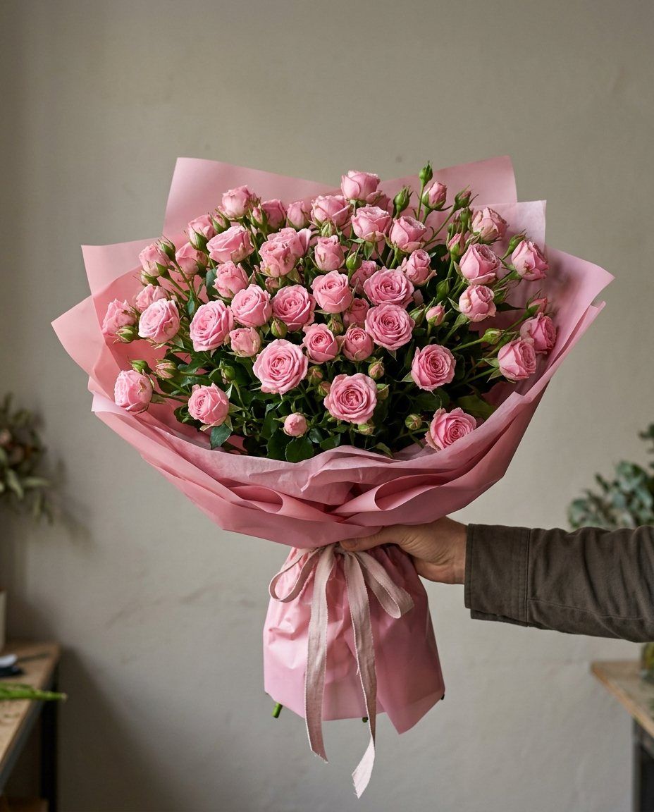 25 rosas ramificadas: 25 ramas de rosa ramificada rosa: una nube de rosas pequeñas