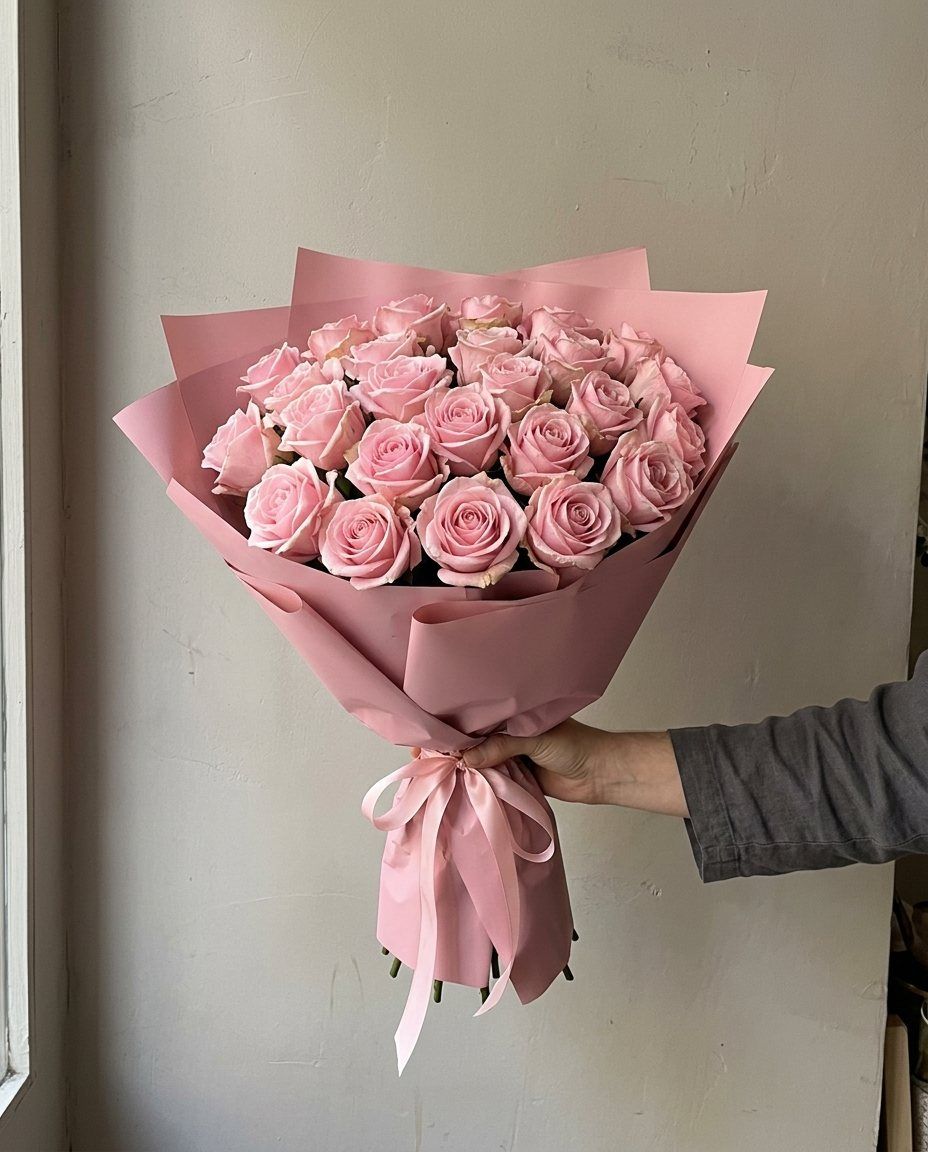 25 rosas rosa: 25 rosas rosa de 60 cm en cúpula