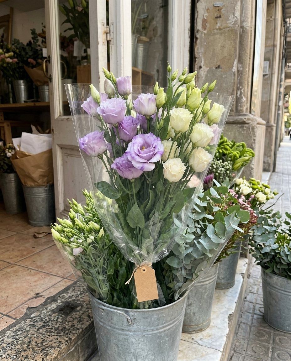 Manat: 15 lisianthus: 15 lisianthus del productor, amb la seva funda