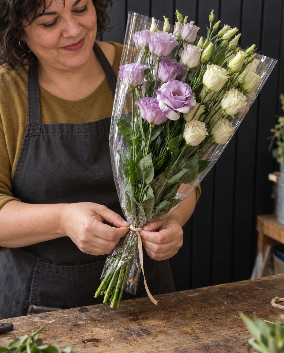 Manat: 15 lisianthus: 15 lisianthus del productor, amb la seva funda