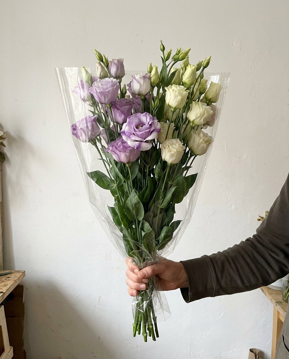 Manat: 15 lisianthus: 15 lisianthus del productor, amb la seva funda